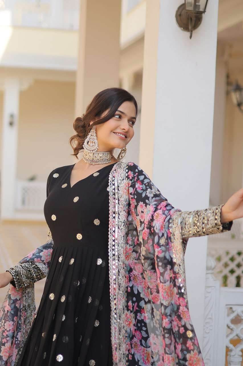 FAUX GEORGETTE EMBROIDERY ANARKALI LONG GOWN - MYLUXURY LANE ENTERPRISE